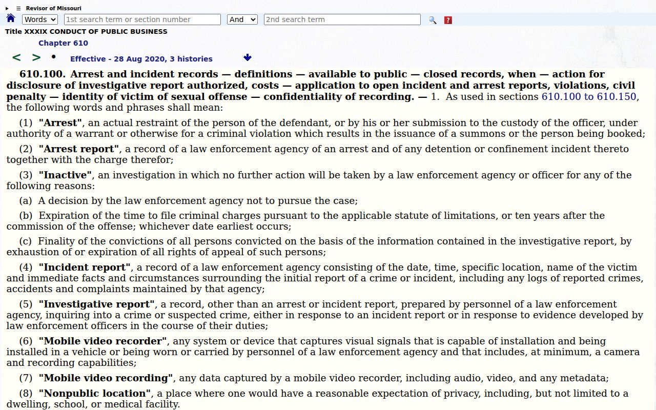 Barton County arrest records under Missouri section 610.100