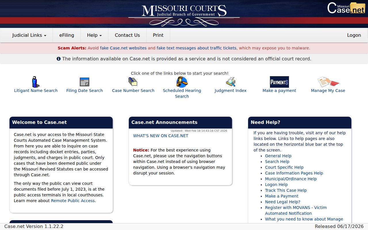Missouri Case.net search entry for Barton County criminal cases