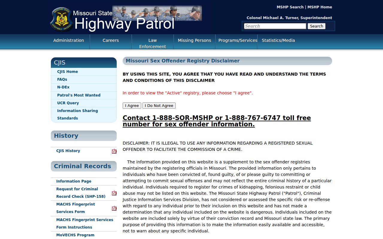 Barton County sex offender records in the Missouri registry disclaimer