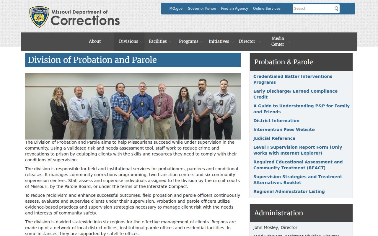 Barton County probation and parole records on the Missouri division page